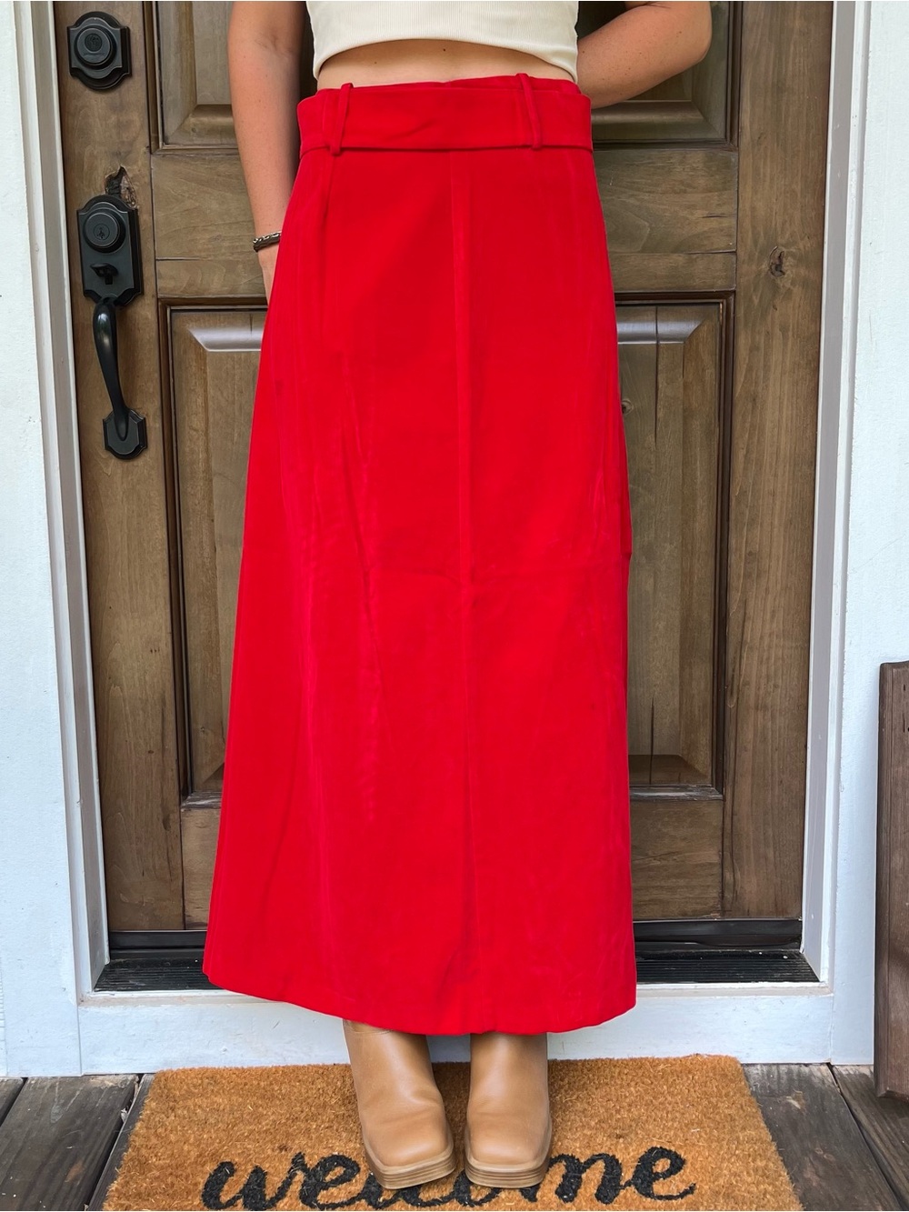 Vintage 70s Red A-Line Maxi Skirt